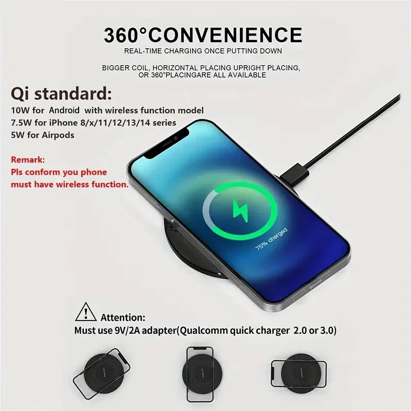 10W Wireless Charger Pad Stand Desktop Ultra-thin